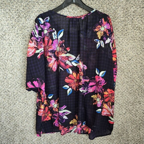 Lane Bryant Top Womens Plus 14/16 Navy Blue Sheer Chiffon Neck Tie Blouse Ladies - Picture 7 of 7